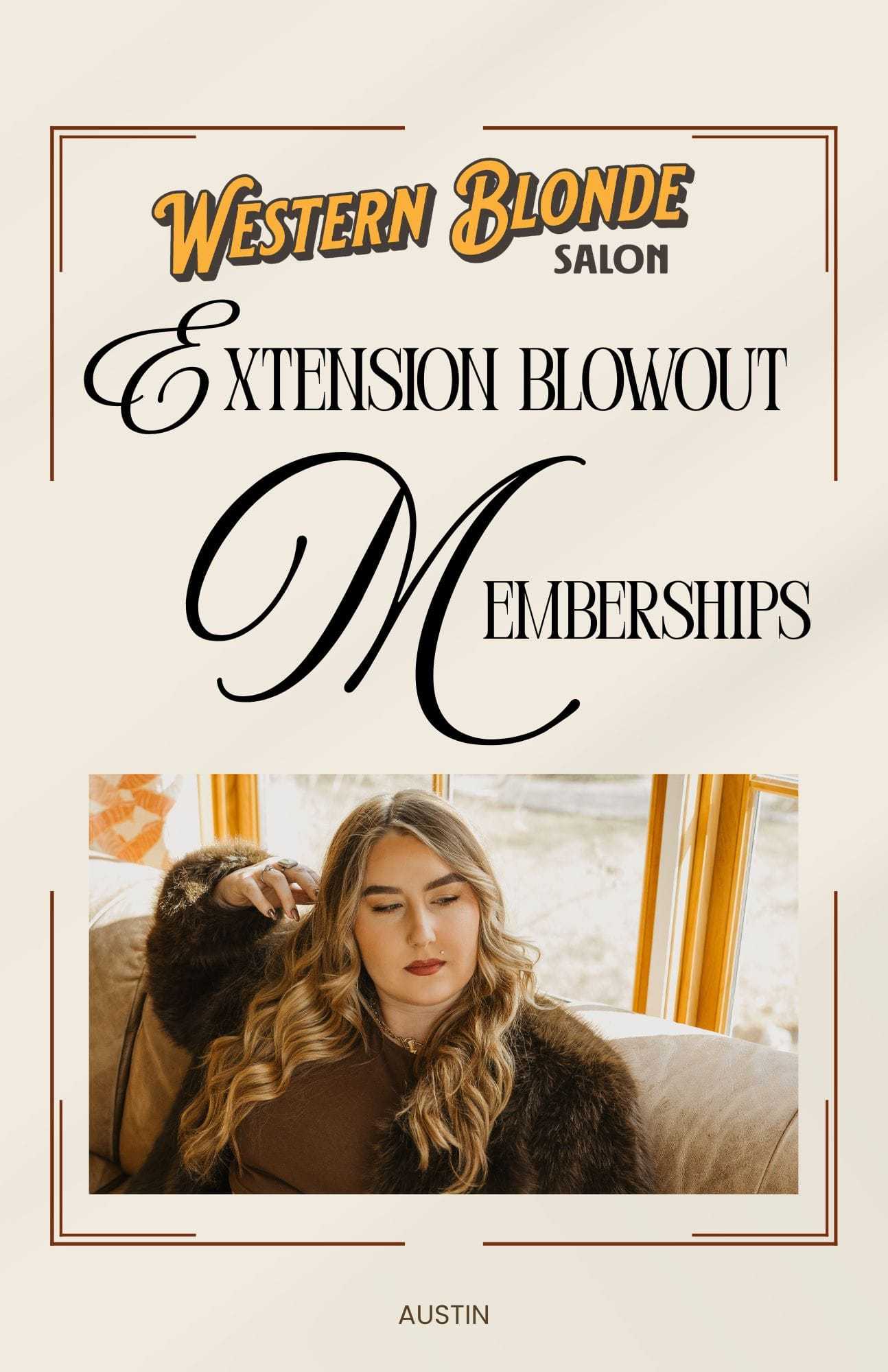 Western Blonde Salon offers extension blowout memberships. Image shows a relaxed woman indoors.